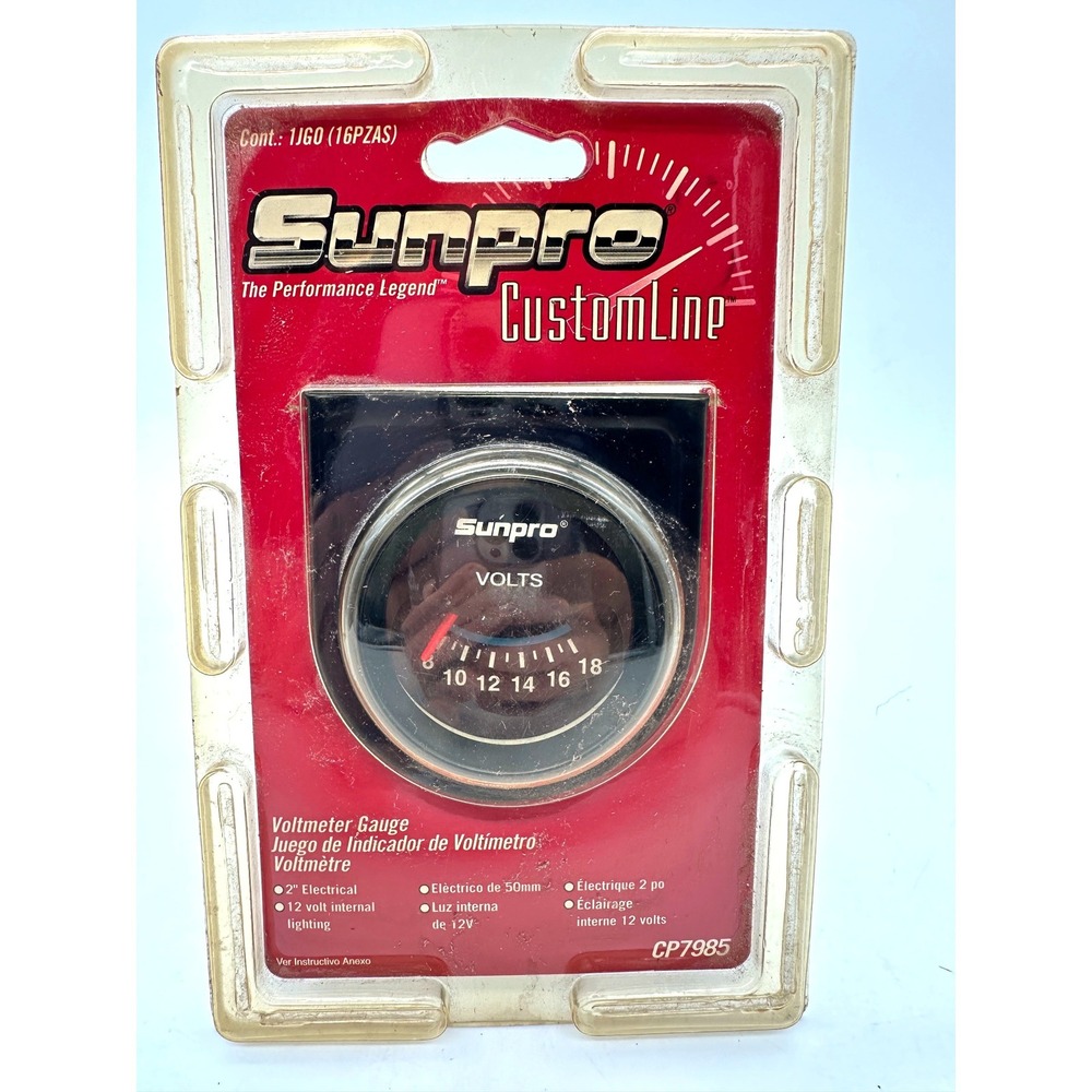 Sunpro CP7985 CustomLine Electrical Voltmeter 2" Black Face 12V Vintage NOS
